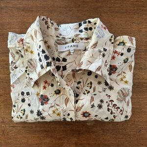 Frame Ruffle Cuff Off-White Multi Floral Silk ‘70s shirt S/P